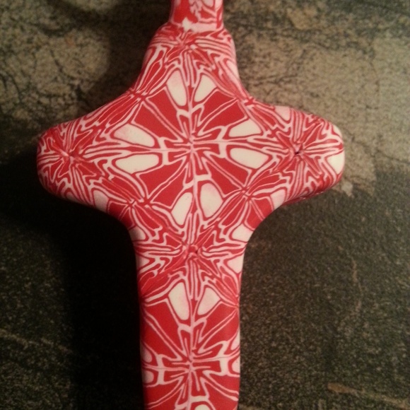 Handmade Polymer Clay cross pendant with leather - Picture 1 of 4